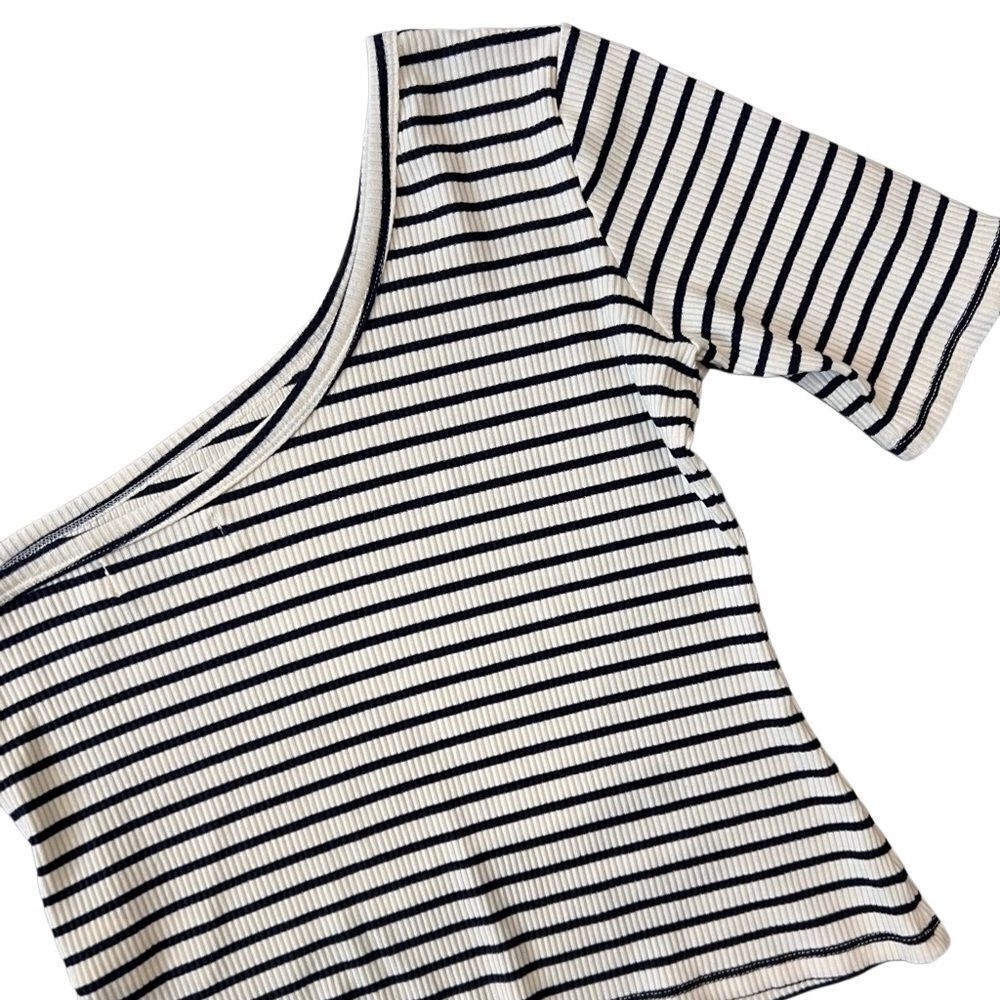 RITA ROW Ras Striped Blue Top One-Shoulder Size Large - Picture 13 of 15